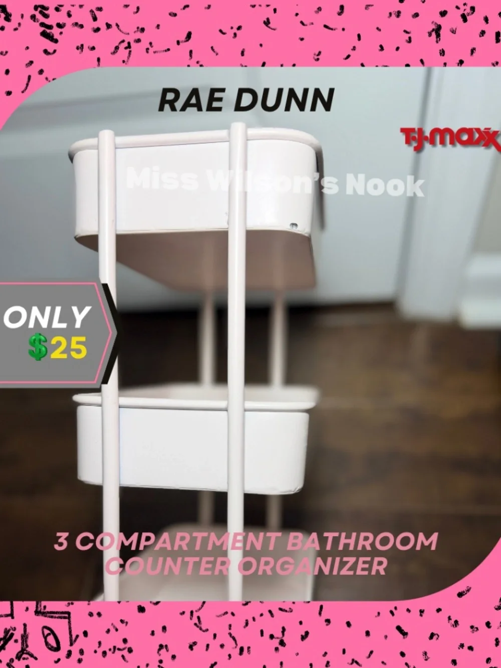Rae Dunn Pink 3‑Compartment Organizer | HAIR / FACE / ETC | Bathroom Vanity